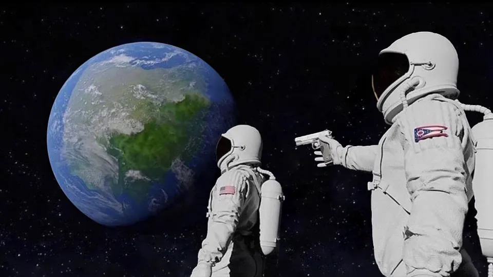 The classic Always Has Been astronaut meme template with two astronauts in space