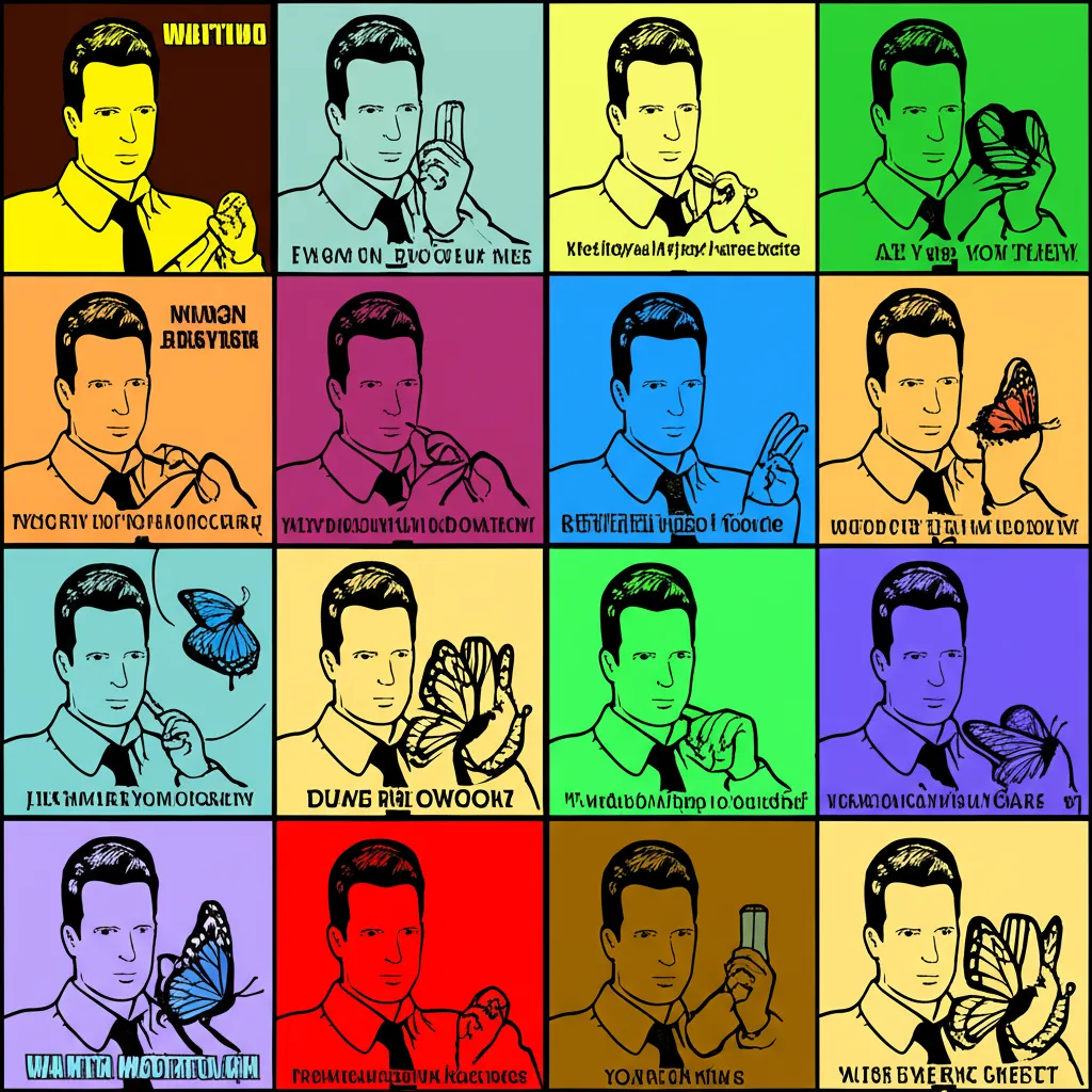 Cartoon illustration of a colorful grid collage showing many different object-labeled variations of the Is This a Pigeon meme template with different labels