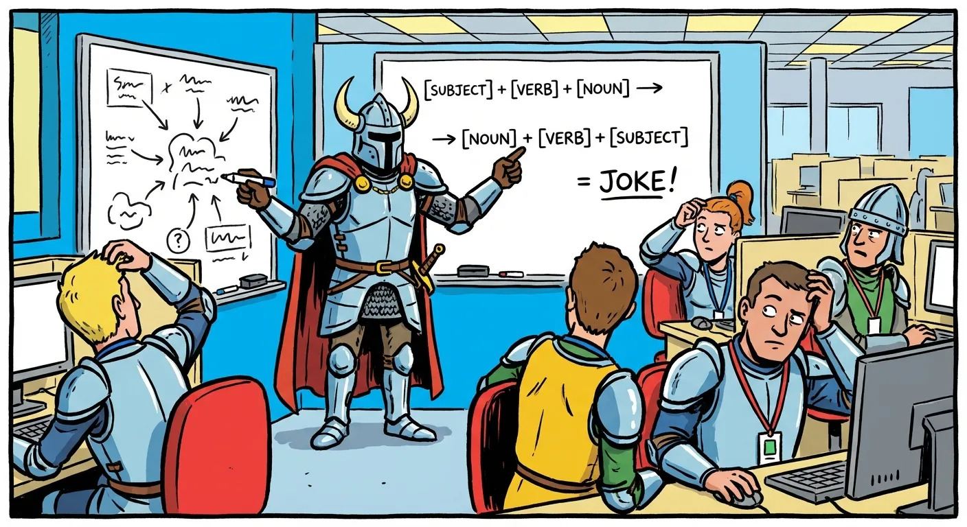 Cartoon illustration showing Boromir in multiple funny scenarios — driving, at a computer, in a spaceship, and at a pizza shop — representing the snowclone versatility of the One Does Not Simply meme